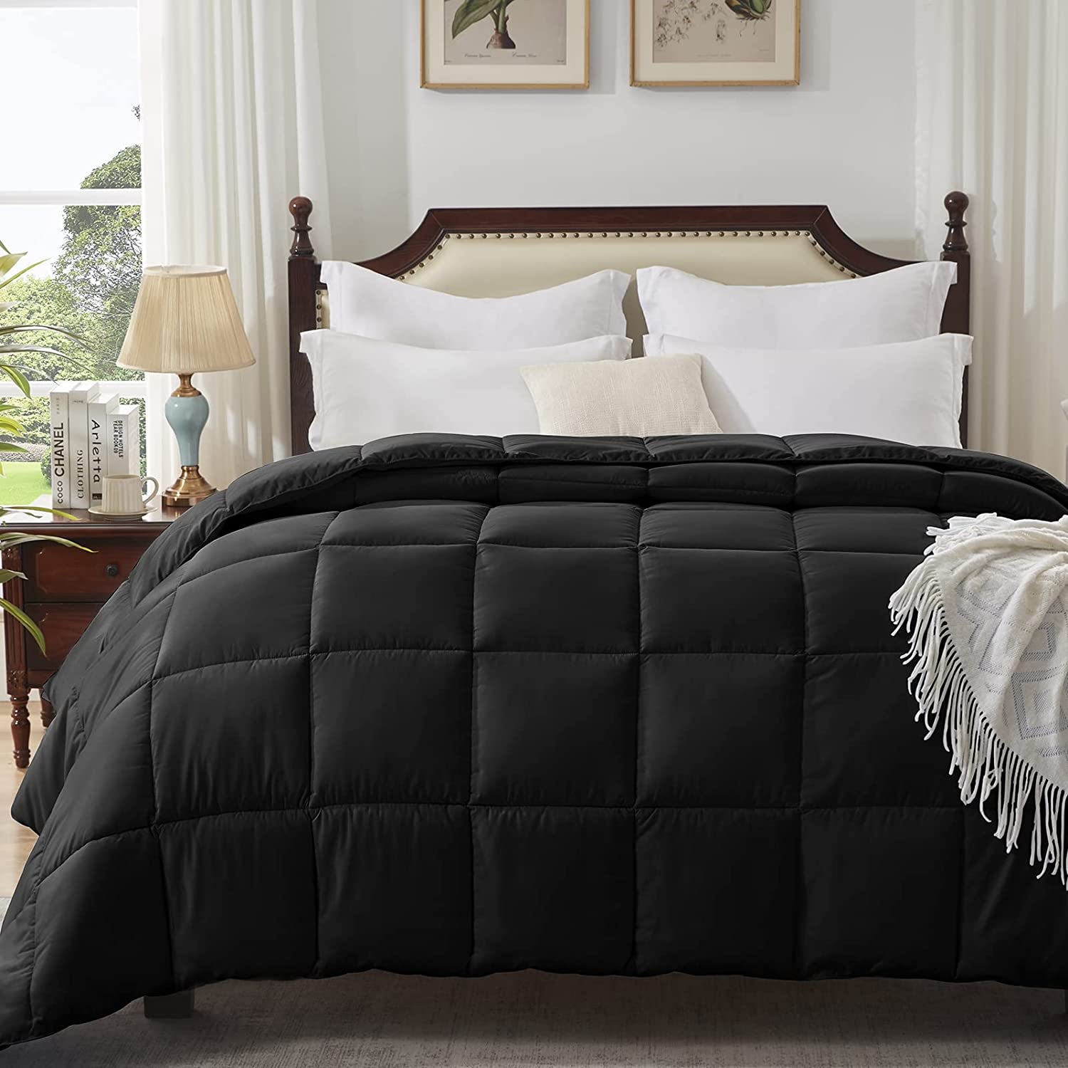 King Comforter Black Lightweight Comforter Duvet Insert down Alternative Bed Comforter All Season Quilted Comforters King Size Black
